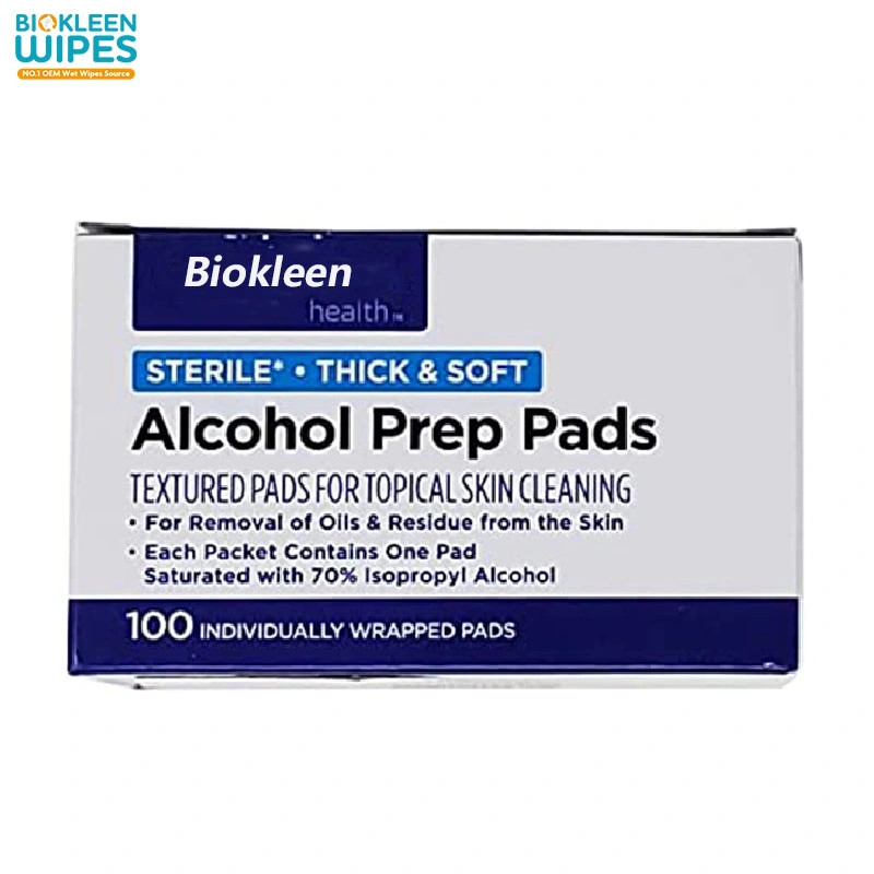 Biokleen OEM Manufacture Anti Bacterial Sterilized Disposable Wet Tissue Disinfecting 70% Alcohol Pred Pads Wet Wipes in Bag