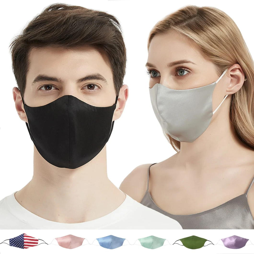 Silk Face Mask Black Athletic Reusable for Adult, Washable Breathable Designer Cloth Fabric Mask, Women Men Earloop Mouth Nose Cover Gifts Pretty