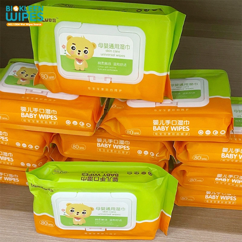 Biokleen OEM Free Sample Natural Saline Professional Factory Cheap Disinfectant Soft Organic Baby Wipe with Plastic Lid Texture Wipe