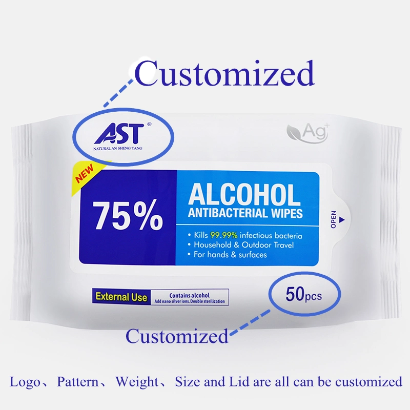 Wholesale Custom 75% Alcohol Sanitizing Antibacterial Alcohol Wet Wipes