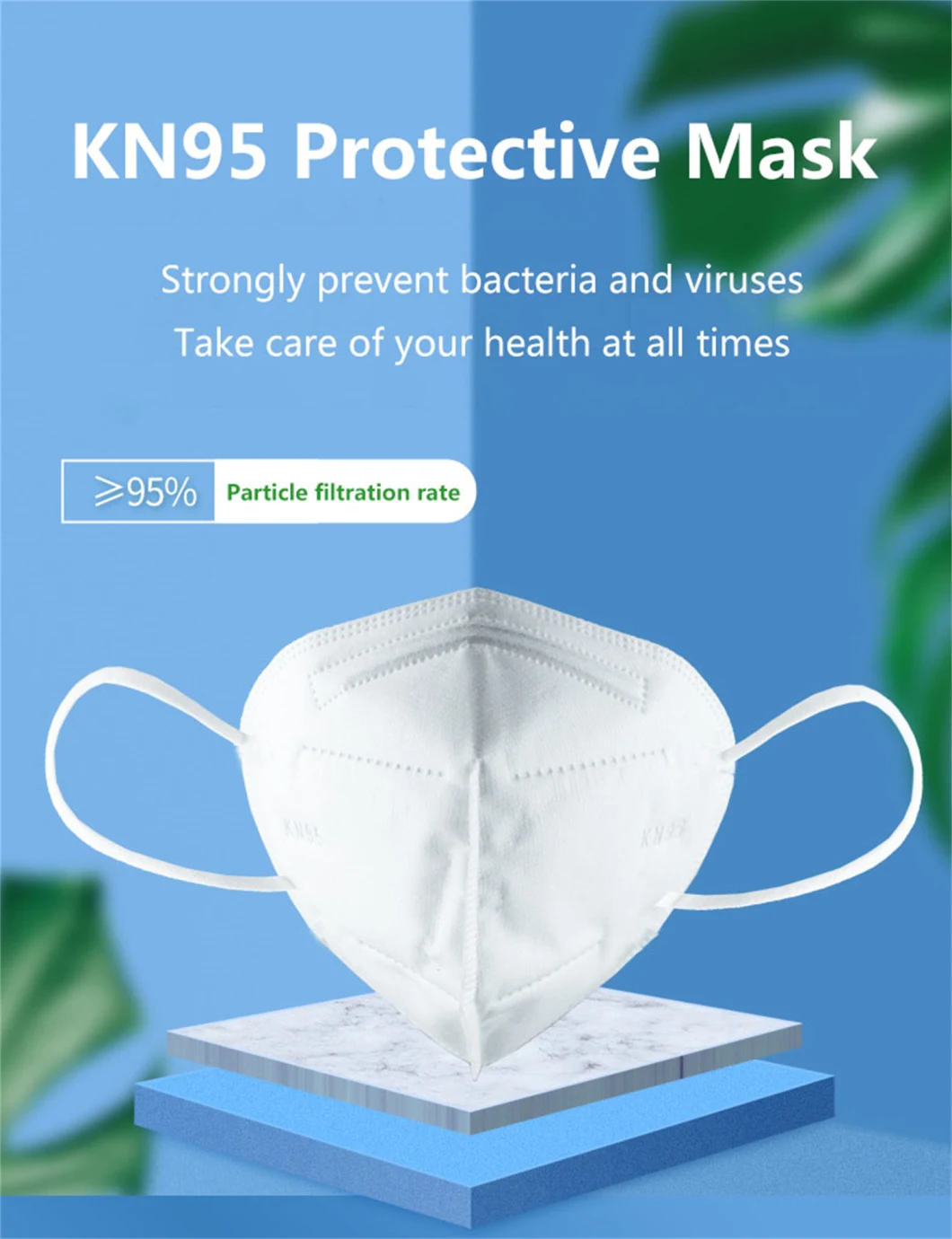 Two Layers of Non-Woven Cloth, Two Layers of Melt-Blown Fabric, One Layer of Hot Air Cotton 5ply KN95 Face Masks