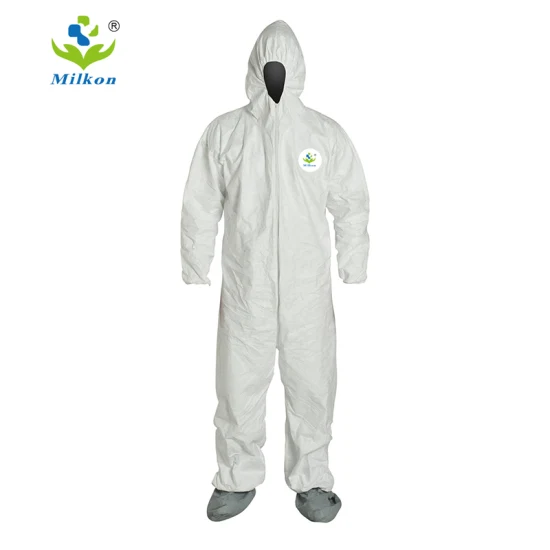 Blanco 50PCS por caja M, L, XL, XXL, Xxxl, Xxxxl Protección SMS Hazmat Traje de protección química